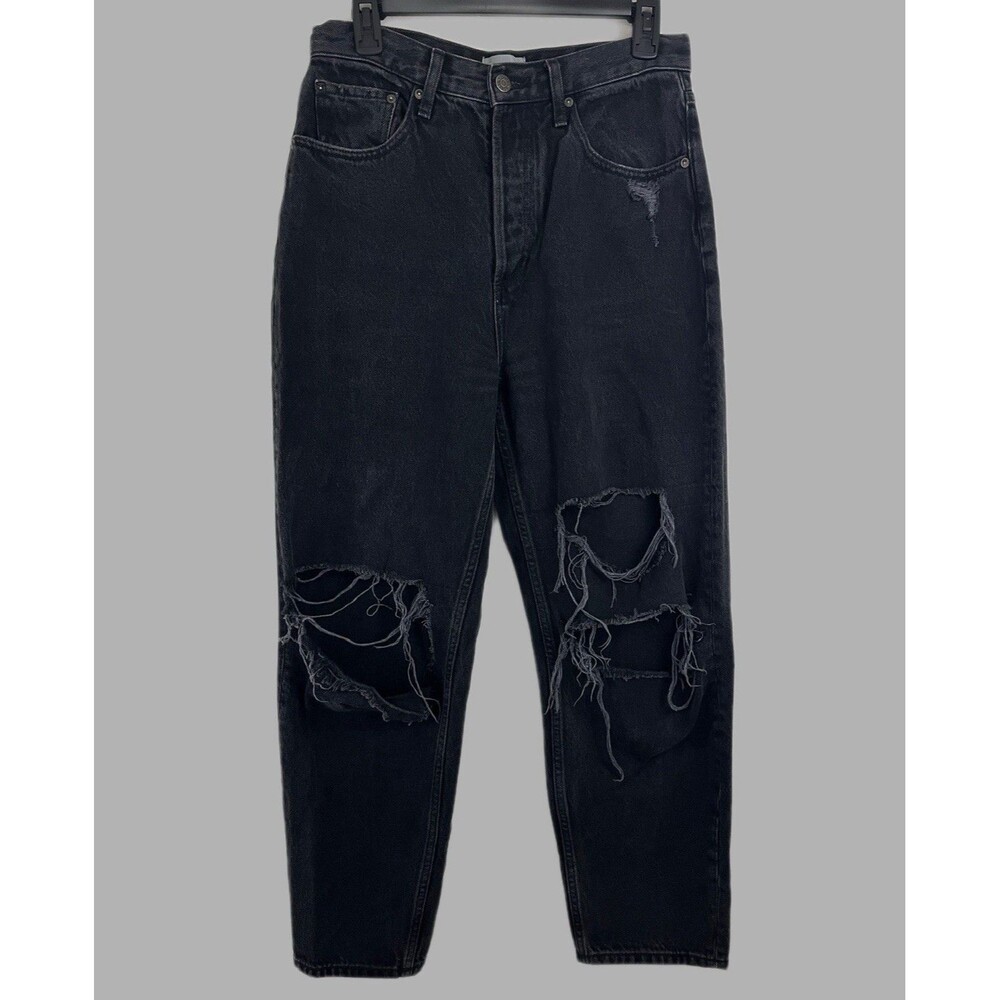 Boyish Women’s Black Distressed Relaxed Tapered Jeans Size 28 Vegan “The Toby”